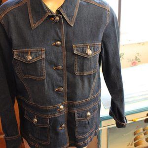 Chico's Platinum Denim Jean Jacket Pockets Longer Length Size 2